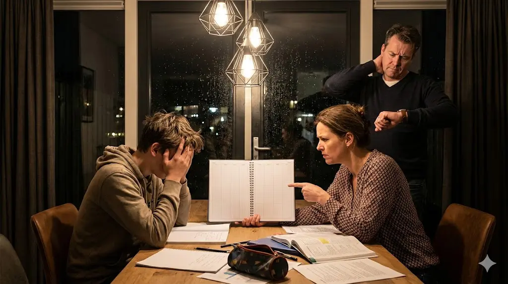 gezin verhaal planners gedoe over huiswerk en studieplanner